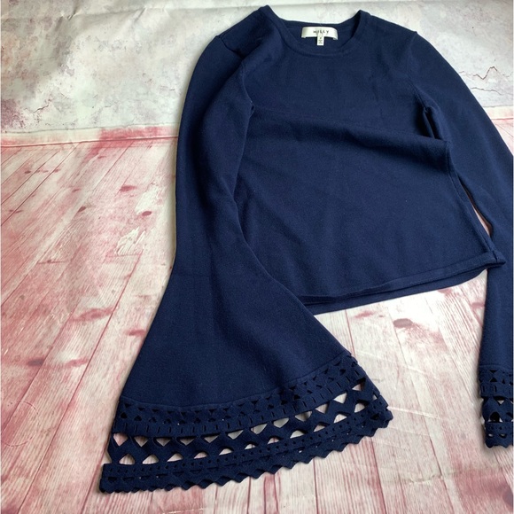 💵Milly Cutout Bell Sleeve Navy Knit Sweater Size P - Picture 10 of 13
